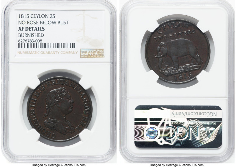 British Colony. George III 2 Stivers 1815 XF Details (Burnished) NGC, Royal mint...