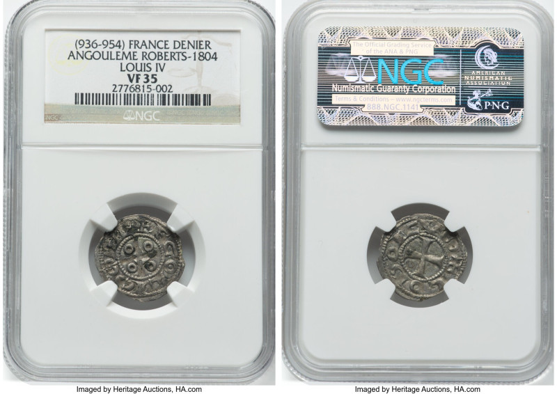 Carolingian. Louis IV Denier ND (936-954) VF35 NGC, Angouleme mint, Rob-1804. HI...