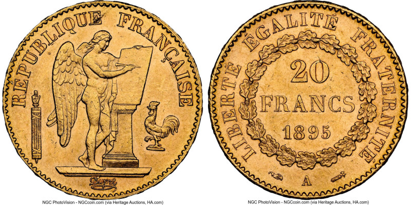 Republic gold 20 Francs 1895-A MS63 NGC, Paris mint, KM825, Gad-1063. HID0980124...