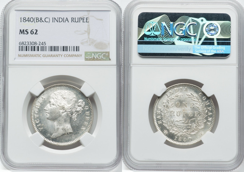 British India. Victoria Rupee 1840-(b & c) MS62 NGC, Bombay and Calcutta mint, K...