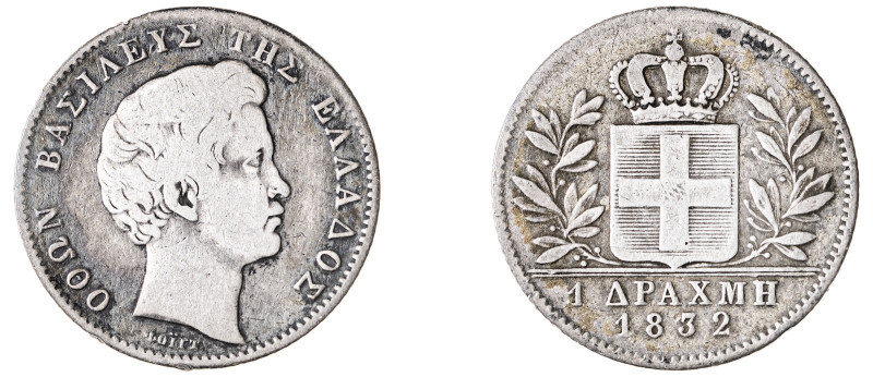 Greece. King Otto, 1832-1862. Drachma, 1832, First Type, Munich mint, 4.37g (KM1...