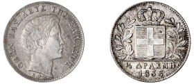 Greece. King Otto, 1832-1862. 1/2 Drachma, 1833, First Type, Munich mint, 2.19g (KM19; Divo 14a).

Sharp details with attractive toning and much under...