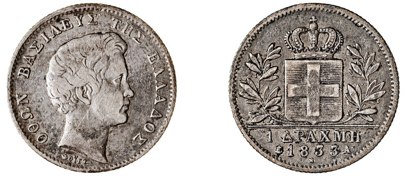 Greece. King Otto, 1832-1862. Drachma, 1833 A , First Type, Paris mint, 4.36g (K...