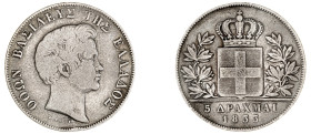Greece. King Otto, 1832-1862. 5 Drachmai, 1833, First Type, Munich mint, 21.97g (KM20; Divo 10a; Dav. 115).

Good fine.