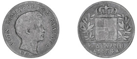 Greece. King Otto, 1832-1862. 1/4 Drachma, 1834 A, First Type, Paris mint, 1.06g (KM18; Divo 16b).

About fine.