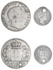 Greece. King Otto, 1832-1862. Lot of 2 coins comprising 5 Drachmai, 1833 A, First Type, Paris mint, 21.77g (KM20; Divo 10b; Dav. 115) and Drachma, 183...