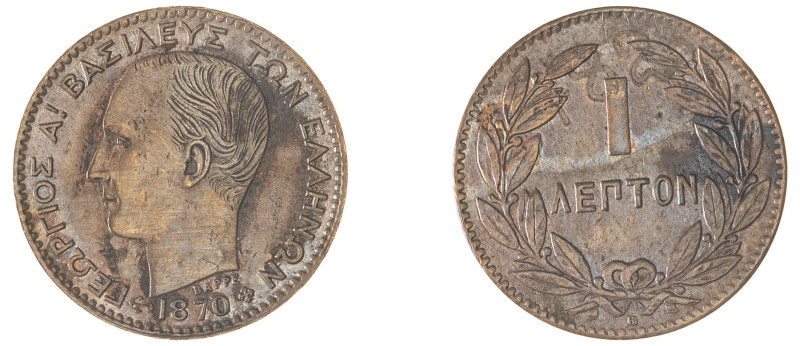 Greece. King George I, 1863-1913. Lepton, 1870 BB, First Type, Strasbourg mint, ...