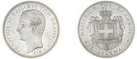 Greece. King George I, 1863-1913. 5 Drachmai, 1875 A, First Type, Paris mint, 25.00g (KM46; Divo 50a; IV10; Dav. 117).

Cleaned with many visible hair...