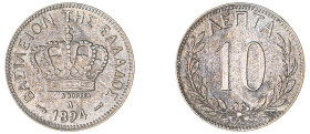 Greece. King George I, 1863-1913. 10 Lepta, 1894 A, Third Type, Paris mint, 3.00g (KM59; Divo 61a; IV23).

Extremely fine.