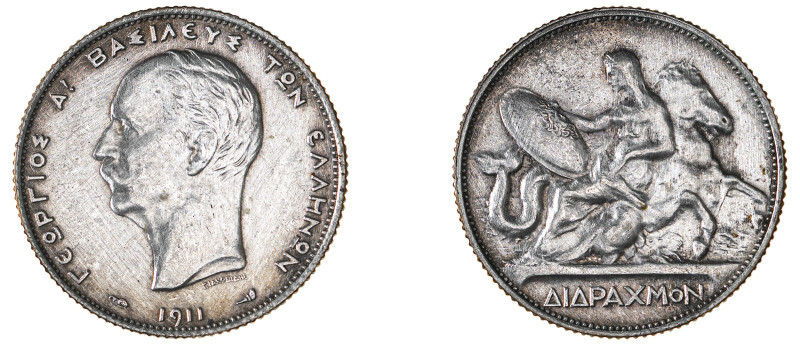 Greece. King George I, 1863-1913. 2 Drachmai, 1911, Second Type, Paris mint, 10....