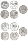 Greece. Third Republic, 1974-. Lot of 5 silver coins comprising Proof 100 Drachmai, 1981, Pan-European Games, 14.44g (KM125), 100 Drachmai, 1981, Pan-...