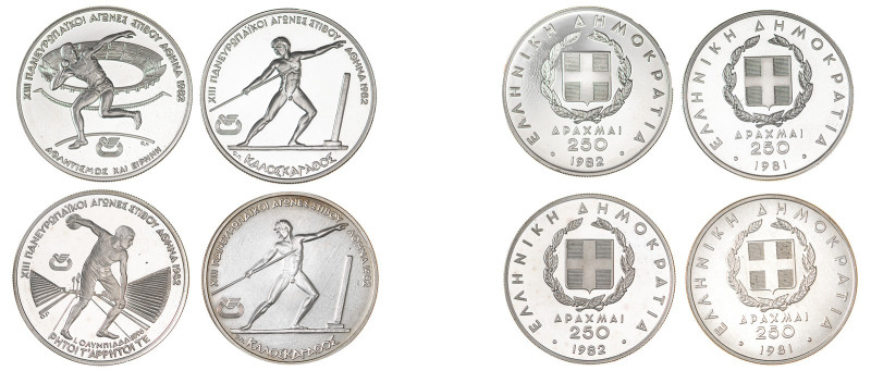 Greece. Third Republic, 1974-. Lot of 4 silver coins comprising Proof 250 Drachm...