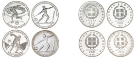 Greece. Third Republic, 1974-. Lot of 4 silver coins comprising Proof 250 Drachmai, 1981, Pan-European Games, 14.46g (KM126), 250 Drachmai, 1981, Pan-...