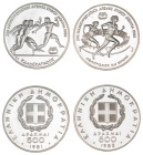 Greece. Third Republic, 1974-. Lot of 2 silver coins comprising Proof 500 Drachmai, 1981, Athens mint, 28.88g (KM127) and Proof 500 Drachmai, 1982, Pa...
