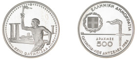 Greece. Third Republic, 1974-. AR Proof 500 Drachmai, 1984, Olympics - Los Angeles, Athens mint, 17.93g (KM145).

Uncirculated Proof.