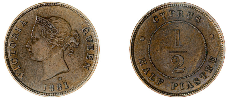 Cyprus. Victoria, 1837-1901. 1/2 Piastre, 1881 H, Ralph Heaton & Sons mint, 5.76...
