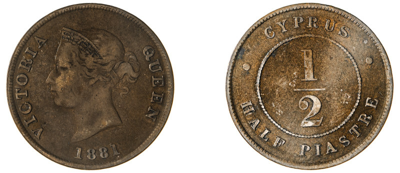 Cyprus. Victoria, 1837-1901. 1/2 Piastre, 1881, Royal mint, 5.51g (KM2; Fitikide...