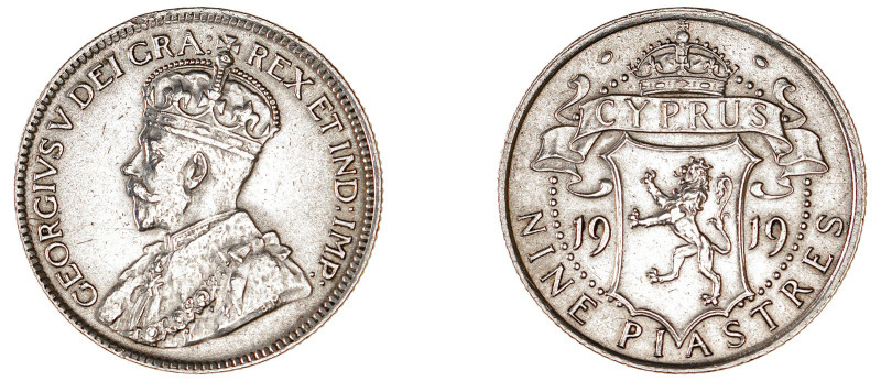 Cyprus. George V, 1910-1936. 9 Piastres, 1919, Royal mint, 5.64g (KM13; Fitikide...