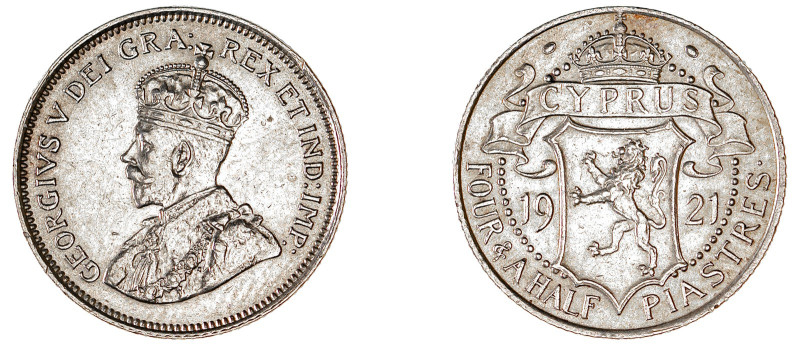 Cyprus. George V, 1910-1936. 4 1/2 Piastres, 1921, Royal mint, 2.83g (KM15; Fiti...