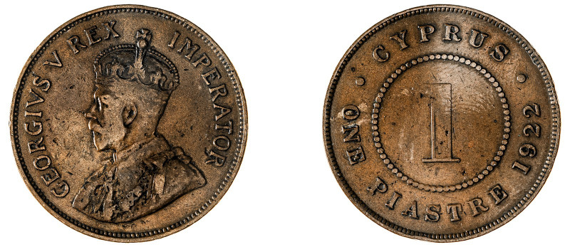 Cyprus. George V, 1910-1936. Piastre, 1922, Royal mint, 11.48g (KM18; Fitikides ...