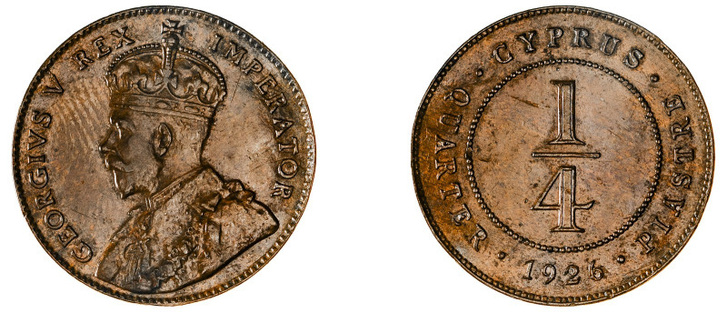 Cyprus. George V, 1910-1936. 1/4 Piastre, 1926, Royal mint, 2.88g (KM16; Fitikid...