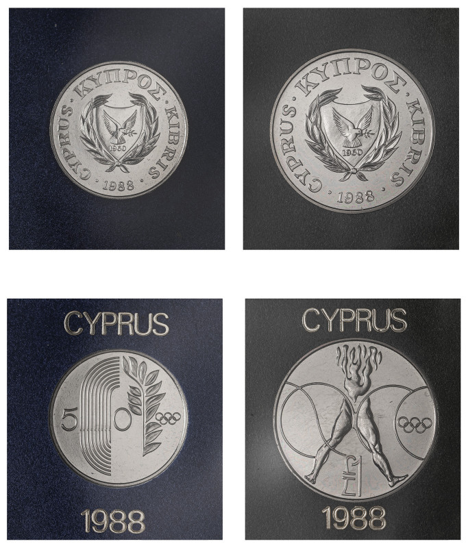 Cyprus. Republic, 1960-. Lot of 2 coins comprising 50 Cents, 1988, Seoul Olympic...