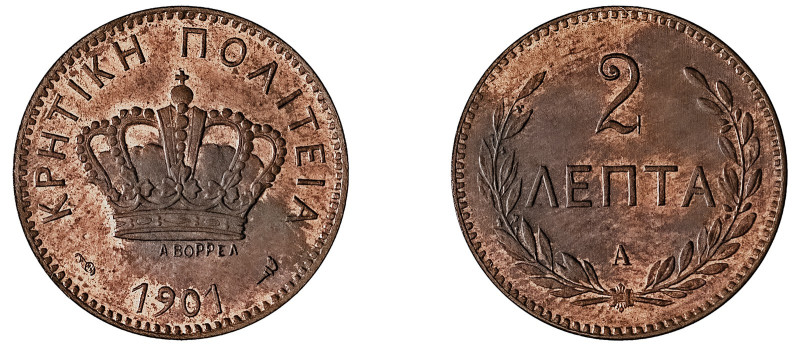 Greece, Crete. Prince George, 1898-1906. 2 Lepta, 1901 A, Paris mint, 2.03g (KM2...