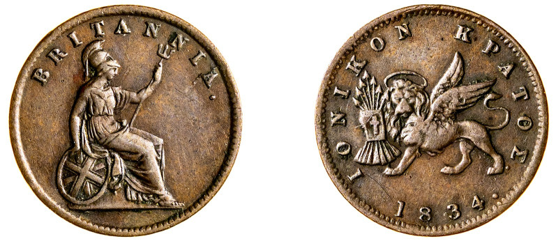 Greece, Ionian Islands. British Administration, 1809-1863. Lepton, 1834, variety...