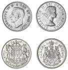 Canada. George IV, 1936-1952 and Elizabeth II, 1952-2022. Lot of 2 coins comprised of 50 Cents, 1942, Ottawa mint, 11.66g (KM36) and 50 Cents, 1960, O...