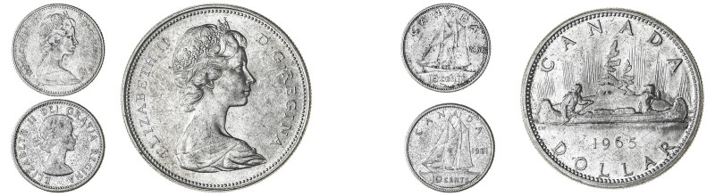 Canada. Elizabeth II, 1952-2022. Lot of 3 coins comprised of 10 Cents, 1961, Ott...