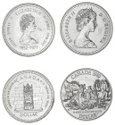 Canada. Elizabeth II, 1952-2022. Lot of 2 coins comprised of Specimen Dollar, 1977, Ottawa mint, Silver Jubilee, 23.37g (KM118) and Dollar, 1989, Otta...