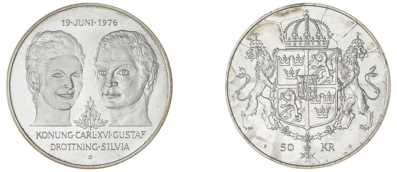 Sweden. Carl XVI Gustaf, 1973-. 50 Kronor, 1976 E, Myntverket mint, 27.00g (KM85...