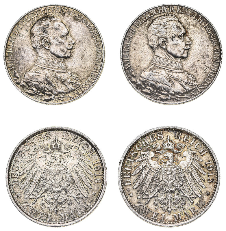 German States. Prussia. Wilhelm II, 1888-1918. Lot of 2 coins comprising 2 Mark,...