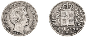 Greece. King Otto, 1832-1862. 1/2 Drachma, 1834 A, First Type, Paris mint, 2.17g (KM19; Divo 14b).

Fine.