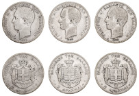 Greece. King George I, 1863-1913. Lot of 3 coins comprising 2 Drachmai, 1873 A, First Type, Paris mint, 9.81g to 9.92g (KM39; Divo 51b; IV4).

Very go...