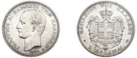 Greece. King George I, 1863-1913. 5 Drachmai, 1876 A, First Type, Paris mint, 25.00g (KM46; Divo 50b; IV10; Dav. 117).

Pleasant very fine with severa...