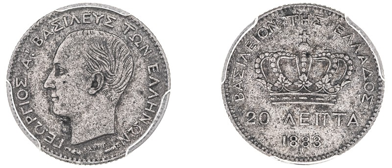 Greece. King George I, 1863-1913. 20 Lepta, 1883A, First Type, Paris mint (KM44;...