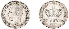 Greece. King George I, 1863-1913. 20 Lepta, 1883A, First Type, Paris mint, 1.00g (KM44; Divo 56b; IV9). 

Good very fine.