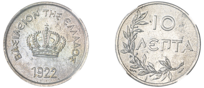 Greece. King Constantine I, 1913-1917 and 1920-1922. 10 Lepta, 1922, Poissy mint...