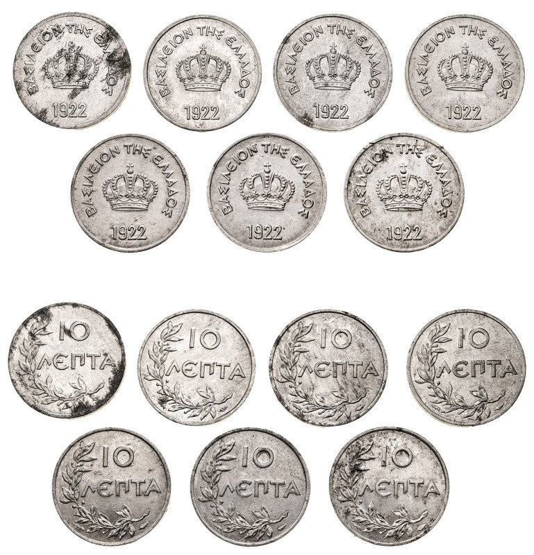 Greece. King Constantine I, 1913-1917 and 1920-1922. Lot of 7 coins comprising 1...