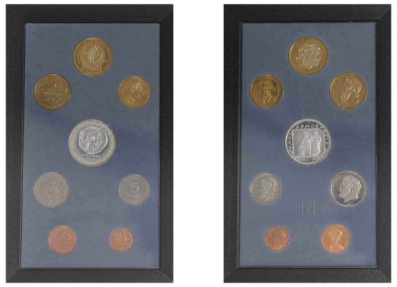 Greece. Third Republic, 1974-. Proof Set 1993, 1-2-5-10-20-50-100 Drachmai and A...