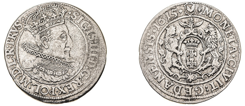 Poland. Sigismund III Vasa, 1587-1632. Danzig Ort (18 Groszy), 1615 SA, Danzig m...