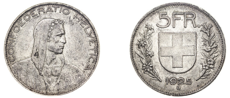 Switzerland. Federal State, 1848-. 5 Francs, 1925 B, Bern mint (KM38; Dav. 394)....