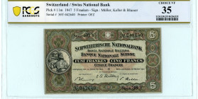 Switzerland 
Swiss National Bank
5 Franken, 16 October 1947
S/N 36Y-042640 - Sign. Müller, Keller and Blumer
Printer: OFZ
Pick 11m

Graded Choice Very...