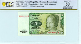 Germany
Federal Republic
Deutsche Bundesbank
5 Deutsche Mark, 2 January 1980
With Copyright on Back
S/N B0606555T - Sign. Pöhl and Schlesinger
Pick 30...