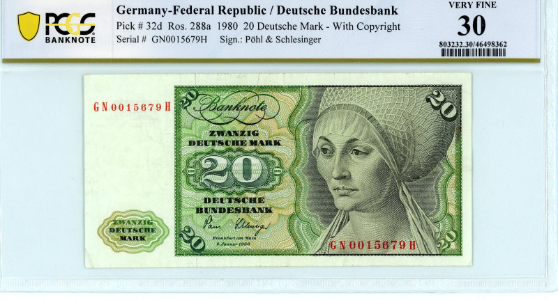 Germany
Federal Republic
Deutsche Bundesbank
20 Deutsche Mark, 2 January 1980
Wi...