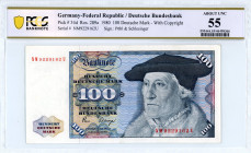 Germany
Federal Republic
Deutsche Bundesbank
100 Deutsche Mark, 2 January 1980
With Copyright
S/N NM9229162U - Sign. Pöhl and Schlesinger 
Pick 34d

G...