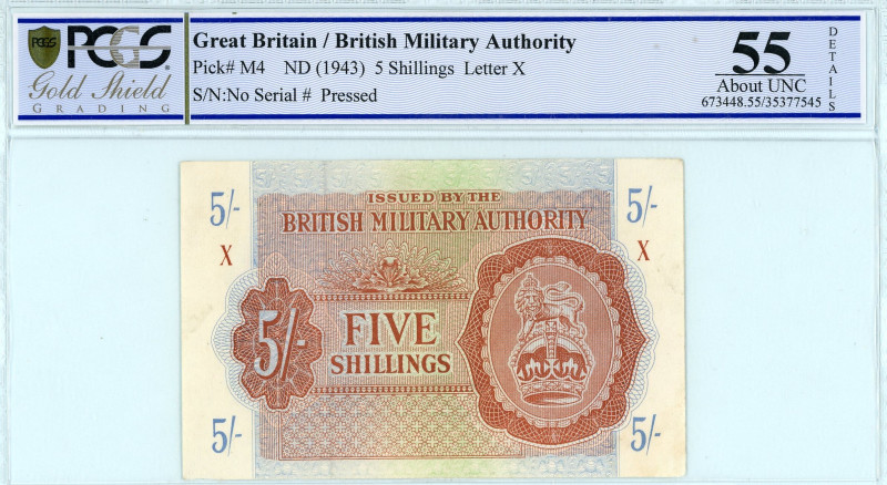 Greece
British Military Authority
5/- Shillings, ND (1943)
S/N No Serial, X Seri...