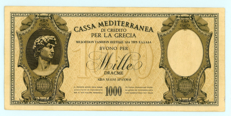 Greece
Italian Occupation - Cassa Mediterranea
1000 Drachmai, ND (1941)
S/N 0003...