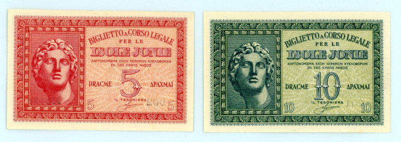 Greece
Italian Occupation - Ionian Islands
Lot of 2 banknotes comprising 5 Drach...